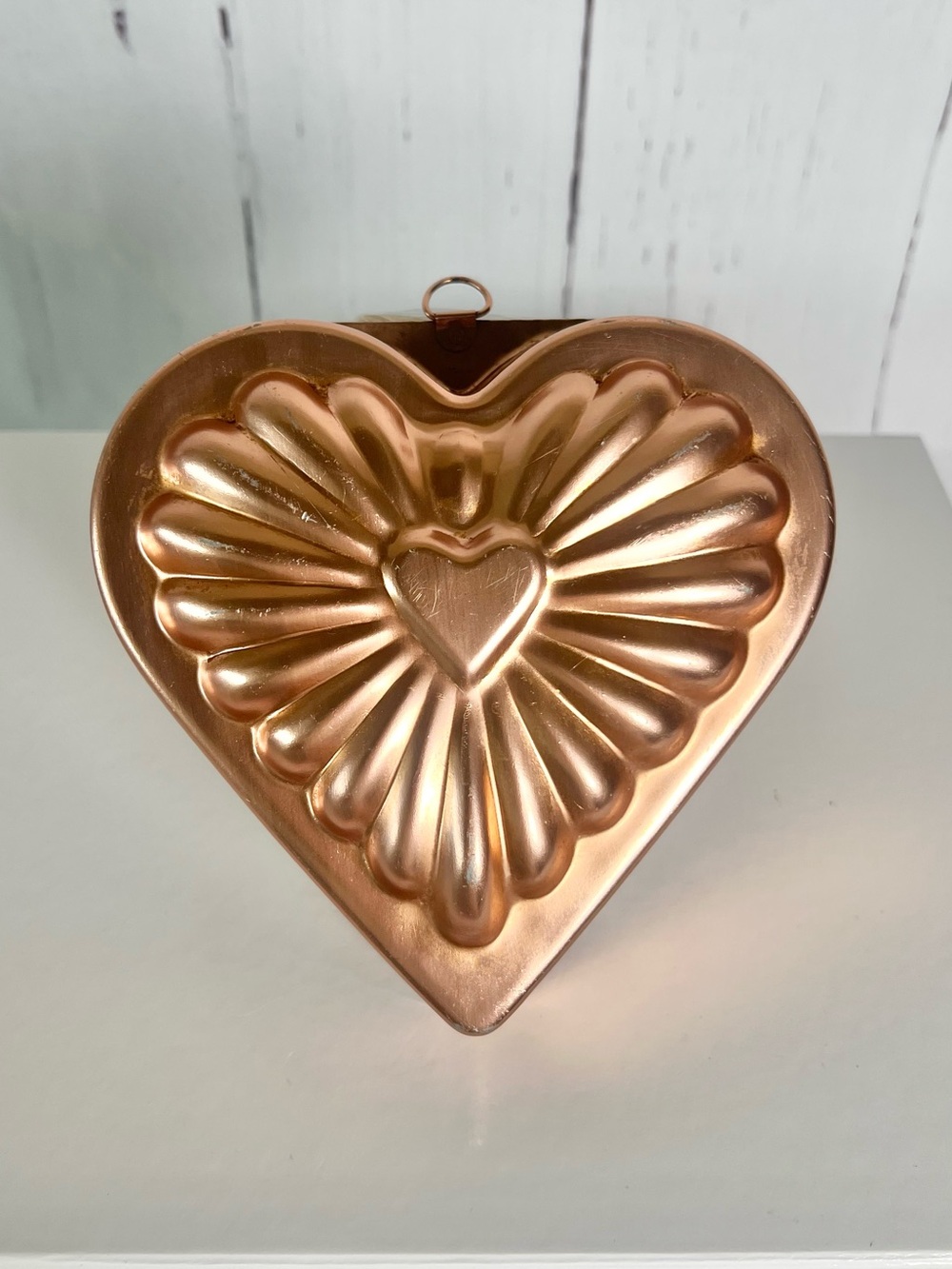 Vintage Jello Mold Heart Shaped Copper tone Metal Cake Pan / Wall Hanging